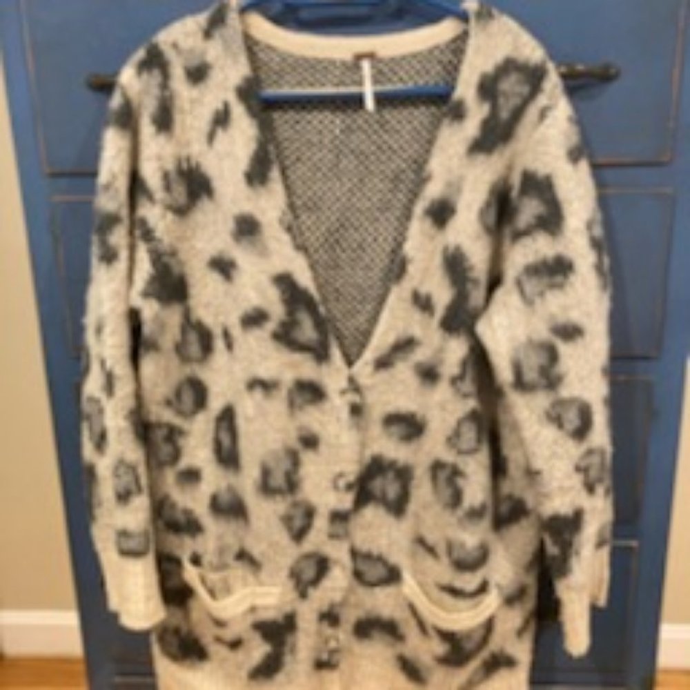 Free People mohair sweater coat cardigan leopard
